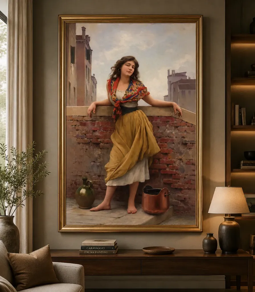 The Watercarrier by Eugene de Blaas – Restored 16K Venetian Fine Art Print