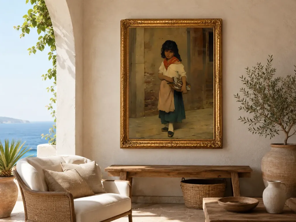 Girl with Fish by Eugene de Blaas – Restored 16K Venetian Fine Art Print