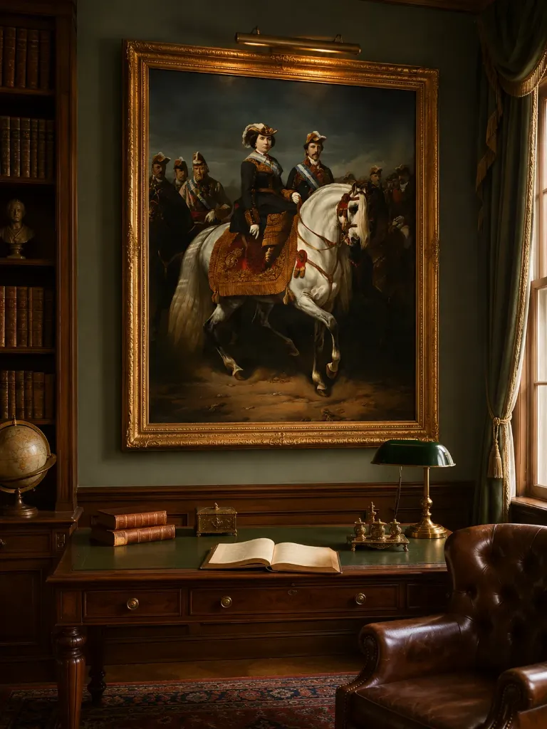 mokap Isabel II Leading a Military Review by Charles Porion – Restored Royal Equestrian Fine Art Print