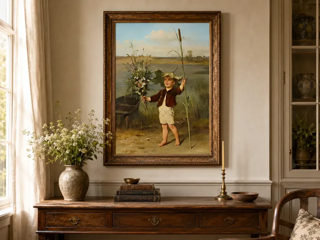 Small Boy with a Large Bouquet of Flowers by Anton Dieffenbach – Restored 16K Fine Art Print