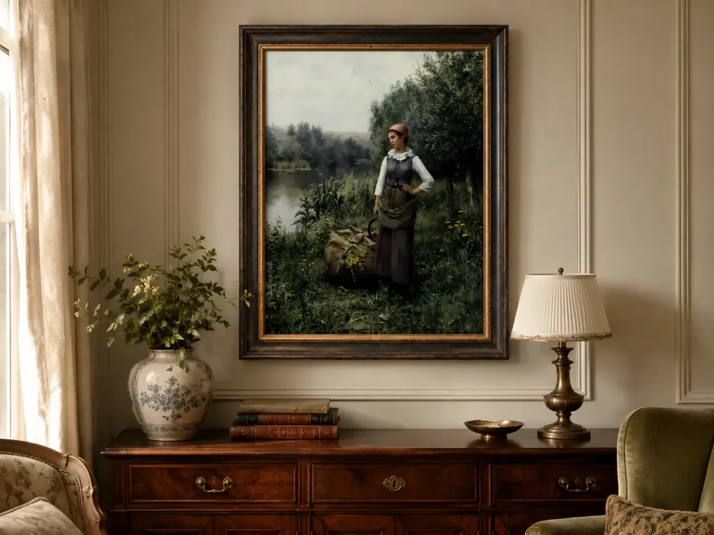 Girl by a Stream, Flanders by Daniel Ridgway Knight – Restored 16K Fine Art Print