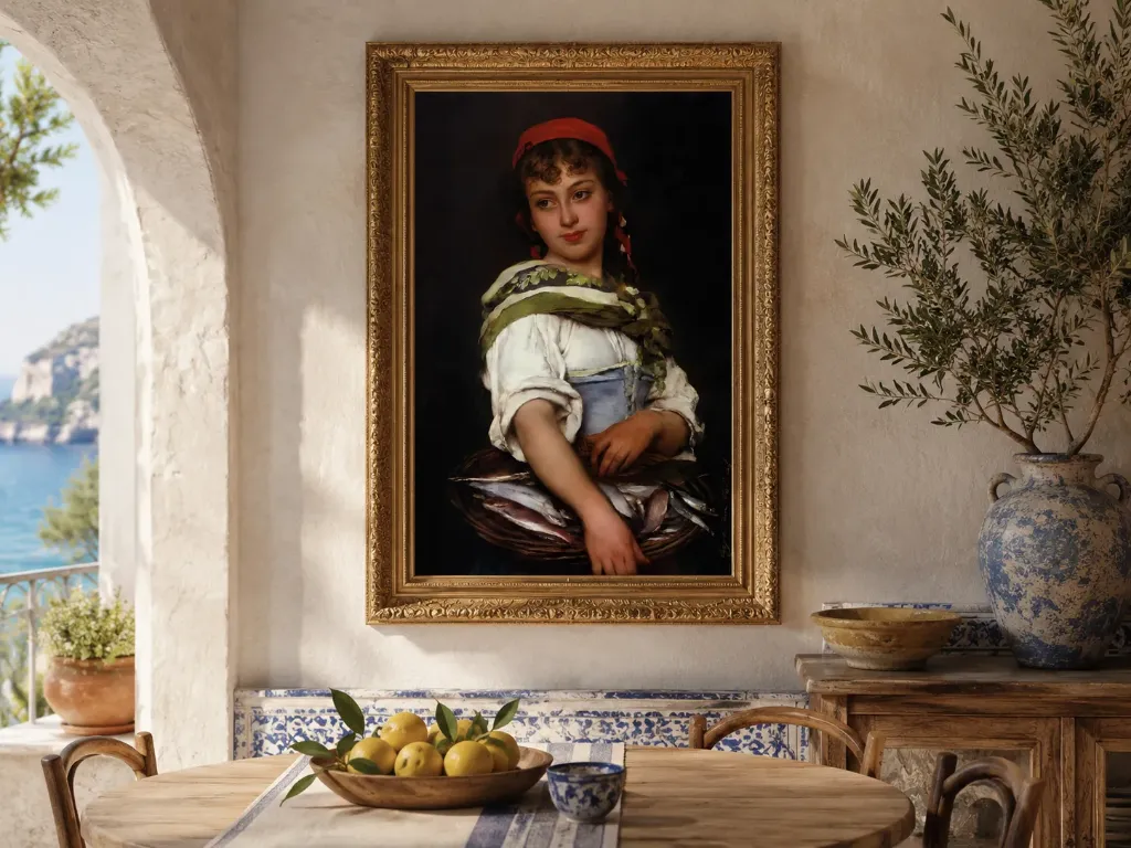 Girl with Fish by Eugene de Blaas – Restored 16K Fine Art Print