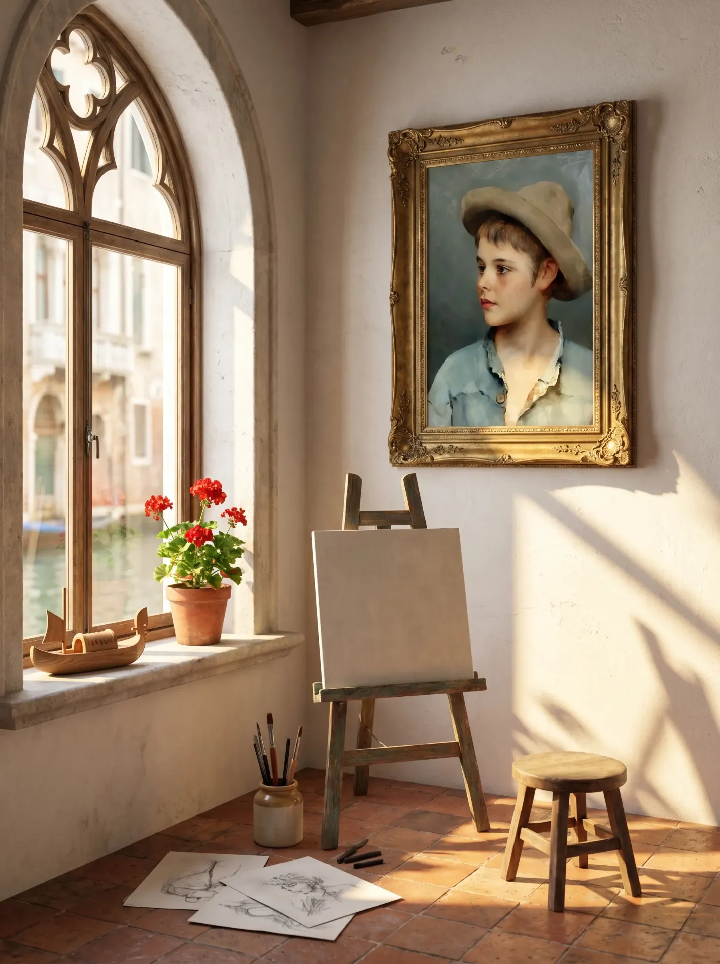 Young Boy in a Straw Hat by Eugene de Blaas - 16K Ultra-High Resolution Restoration