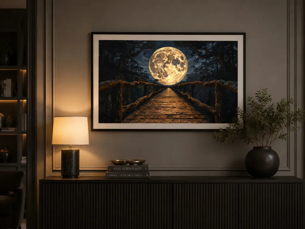 The Celestial Bridge: 66MP Ultra-HD Mystical Full Moon Landscape