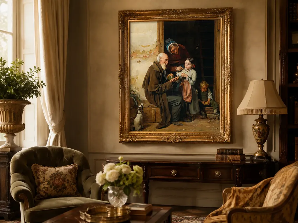 The Charitable Gift 1850 – Restored 16K Classical Masterpiece by Ferdinand Georg Waldmuller
